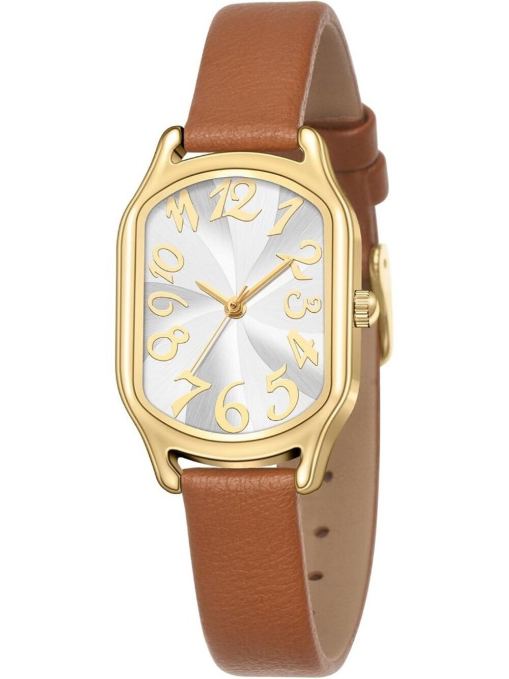Women's Brown/Gold Stylish Square Classic Vintage Dial Leather Strap Wrist Watch